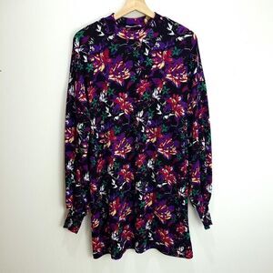 Zara Trafaluc Bishop Sleeve Floral Mock Neck Dress